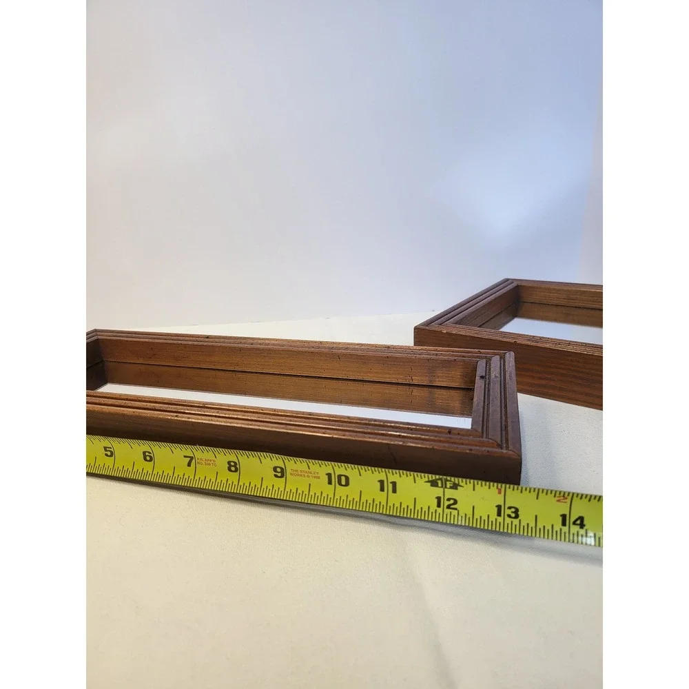 Vintage Wood Shadow Box Mirror Set 2 Piece Speckled Walnut Finish Wall Decor